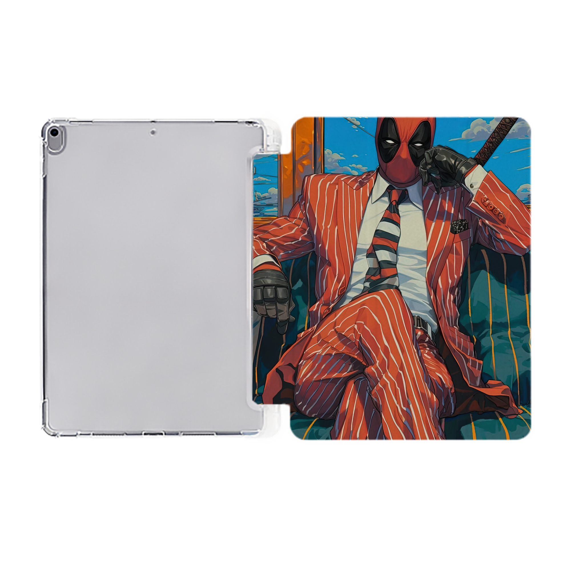 （画像用） Deadpool デッドプール IPad ケース ペン収納付き 三つ折りスタンド PUレザー×シリコン 対応機種9.5/10.5/10.9インチ